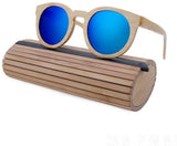 Bamboo Men Wooden Sunglasses polarized lens-GAEA-Wood frame EyeWear-blue lens with case-GAEA-Wood Frame EyeWear Eco Friendly Sunglasses