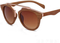 Classic Cat Eye Sunglasses Metal Bridge Unisex Brown UV400-GAEA-Wood frame EyeWear-Brown and browns-GAEA-Wood Frame EyeWear Eco Friendly Sunglasses