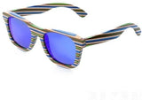 New Unisex Wooden Sunglasses Blue Stripe Frame Sunglasses-AvidShopper-Blue lens-GAEA-Wood Frame EyeWear Eco Friendly Sunglasses
