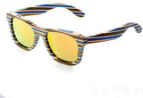New Unisex Wooden Sunglasses Blue Stripe Frame Sunglasses-AvidShopper-Orange lens-GAEA-Wood Frame EyeWear Eco Friendly Sunglasses