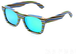 New Unisex Wooden Sunglasses Blue Stripe Frame Sunglasses-AvidShopper-Green lens-GAEA-Wood Frame EyeWear Eco Friendly Sunglasses