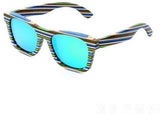 New Unisex Wooden Sunglasses Blue Stripe Frame Sunglasses-AvidShopper-Green lens-GAEA-Wood Frame EyeWear Eco Friendly Sunglasses