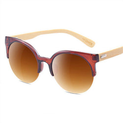 Cat Eye Wood Sunglasses Women Round Vintage Sunglass Bamboo TEMPLE UV400 Shades