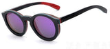 Round Circle Polarized Wood Sunglasses For Men, Black Frame Skateboard-AvidShopper-Black w purple mirro-GAEA-Wood Frame EyeWear Eco Friendly Sunglasses