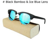 Semi-Rimless Wooden Polarized Sunglasses Unisex polarizing Glasses-GAEA-Wood Frame EyeWear-Black bamboo Ice Blu-GAEA-Wood Frame EyeWear Eco Friendly Sunglasses