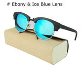Semi-Rimless Wooden Polarized Sunglasses Unisex polarizing Glasses-GAEA-Wood Frame EyeWear-Ebony Ice Blue-GAEA-Wood Frame EyeWear Eco Friendly Sunglasses