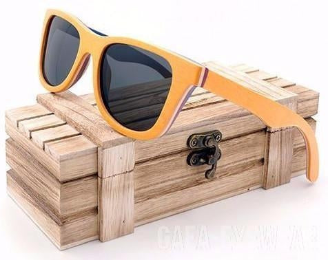 Skateboard Wooden Sunglasses Polarized Unisex Vintage With Box-GAEA-Wood frame EyeWear-Grey Lens H28-GAEA-Wood Frame EyeWear Eco Friendly Sunglasses