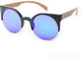 Women Vintage Half Frame Wood Sunglasses Retro Round-GAEA-Wood frame EyeWear-LS5018 C1-GAEA-Wood Frame EyeWear Eco Friendly Sunglasses