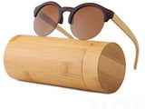 Women Vintage Half Frame Wood Sunglasses Retro Round-GAEA-Wood frame EyeWear-C1 With Case 2-GAEA-Wood Frame EyeWear Eco Friendly Sunglasses
