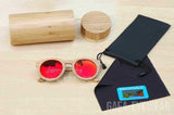 Wooden Sunglasses Round Frame Women-GAEA-Wood frame EyeWear-red lens with case-GAEA-Wood Frame EyeWear Eco Friendly Sunglasses