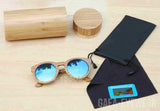 Wooden Sunglasses Round Frame Women-GAEA-Wood frame EyeWear-blue lens with case-GAEA-Wood Frame EyeWear Eco Friendly Sunglasses