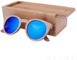 Wooden Sunglasses Round Frame Women-GAEA-Wood frame EyeWear-blue lens with case 1-GAEA-Wood Frame EyeWear Eco Friendly Sunglasses